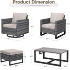 Wicker Patio Furniture Set：7 Piece Outdoor Patio Furniture Set with 2 Swivel Patio Chairs 2 Single Chairs a Coffee Table and 2 Ottomans, Grey Wicker/Beige Cushion