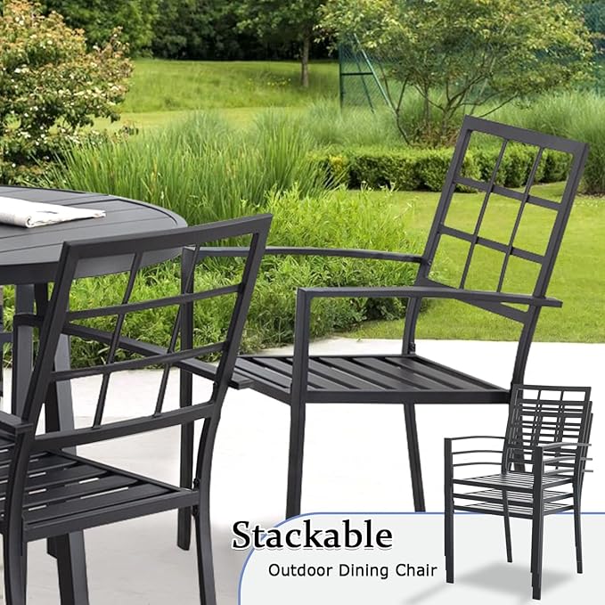 Outdoor Dining Chairs Set of 4, Aluminum Frame Stackable Patio Dining Chairs with Armrest, Wrought Iron Patio Bistro Chairs for Lawn, Backyard, Garden, Porch