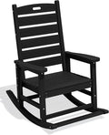 SERWALL Oversized Outdoor Rocking Chair, HDPE Patio Rocking Chair with Footboard for Adults, All Weather Porch Rocker for Deck Patio Balcony, Black