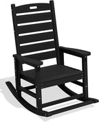 SERWALL Oversized Outdoor Rocking Chair, HDPE Patio Rocking Chair with Footboard for Adults, All Weather Porch Rocker for Deck Patio Balcony, Black