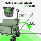 3-in-1 Large Collapsible Folding Wagon, BENEHIKE Foldable Beach Wagon with Rotated Wheels, 500lbs/225L Outdoor Utility Wagon Convert to Bench for Sand, Groceries, Camping, Sports, Shopping (Green)