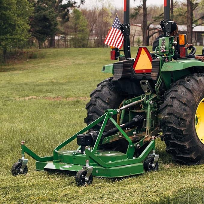 Titan Attachments 3 Point PTO Finish Mower, 48" Cutting Width, Cat 1 Hookup, Green Finish, Rear Discharge, Pull Behind Mower for 18-30 HP Tractors, Low-Noise Cast Iron Gearbox