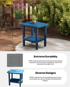 Kingdura Adirondack Outdoor Side Table, 16 x 13 Inches HDPE Plastic Outside End Tables for Patio Pool Porch Backyard Indoor, 2 Tiers Storage Shelf, All Weather Resistant, Easy Maintenance (Navy Blue)