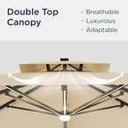 10x10 FT Cantilever Patio Umbrella with Led Lights Double Top Outdoor Square Heavy Duty Offset Umbrellas 360°Rotation Free-motion Track Tilt Windproof for Pool Deck Garden, Beige