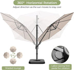 10 FT Patio Umbrella, Outdoor Cantilever Round Umbrella with Creative Swivel Handle and Tilt, Olefin Large Offset Umbrella with 360-degree Rotation Table Garden Pool Patio Umbrellas, Champagne