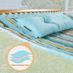 12 FT Double Quilted Fabric Hammock with Spreader Bars and Pillow 450 LBS Weight Capacity 2 Person Hammock for Outdoor Patio Backyard Poolside