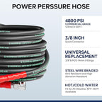 3/8" Pressure Washer Hose 50FT 4800PSI, with M22 14 mm to 3/8 Inch Quick Connect, Kink Resistant Industry Grade Steel Wire Braided Synthetic Rubber Jacket with 2 M22 14mm Adapter Set