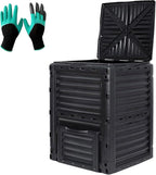 Compost Bin Outdoor 80 Gallon (300L) Large Compost Bin Composter with w/Top Flip Latch-on Lid BPA-Free Composter Barrel for Garden, Kitchen, and Yard Waste, Black, Easy Assembly