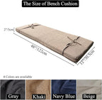 48 x 12 Inch Piano Bench Cushions for Indoor Furniture with Ties Non Slip Kitchen Dining Room Bench seat Cushion for Shoe Storage Ottoman Window Settee pad, Khaki