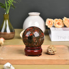 JIC Gem Natural Brazilian Red Agate Crystal Ball with Wood Stand Gemstone Sphere Healing Energy Mineral Gemstone Balls for Reiki Chakra Decoration Fengshui (60-70mm)