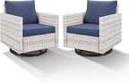 HUMMUH Patio Swivel Chairs Set of 2,PE Wicker Outdoor Rocker Chairs Bistro Set Porch Balcony Furniture with Cushions