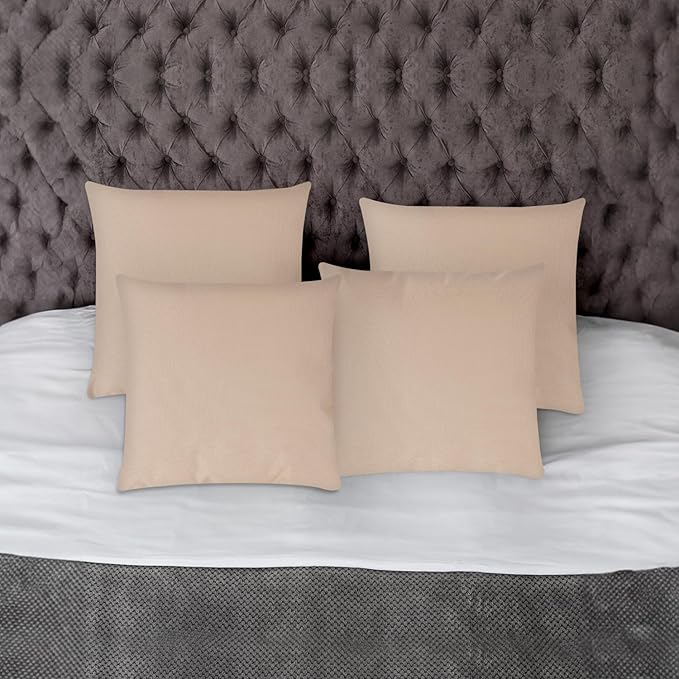 Covers & All Premium Square Throw Pillow Inserts with Covers Set of 4, 20 x 20 Inches Beige, Decorative Cushions for Couch Sofa Home Decor Office Travel UV Resistant Waterproof Soft Cushions Pillows