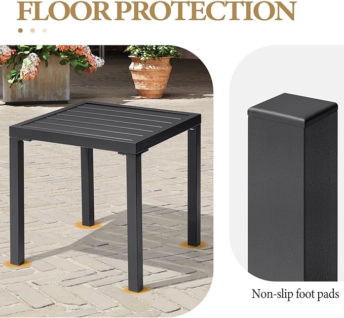 Crestlive Products Outdoor Side Table Set of 2 - Small Metal Square End Table - Easy to Assemble, Weather Resistant Ideal for Garden, Patio, Poolside, Beach, Balcony, Porch