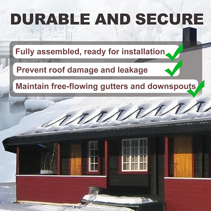 TDRD 30 feet Roof & Gutter Snow De-Icing Kit, 5W/ft Heat Tape for Roof and Gutters Ice Dam Prevention with 6 ft Power Cold