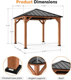 Modern Shade Tranquil Grove Wood Gazebo 10' x 10', Grill Gazebo with Galvanized Steel Roof, Mosquito Netting and Curtains, Permanent Hardtop Pavilion with Sturdy Hooks for Garden, Backyard