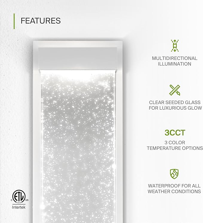 ASD LED 18 Inch Bubble Glass Wall Light Fixture | 22W 520LM 3000-5000K 100-277V | 3CCT, Waterproof, Dimmable, Up-Down Glow, ETL Listed | Exterior Flush Mount Sconce, Outdoor Lighting | White