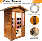 Far Infrared Home Sauna Room,1800W Light Therapy Lamp Dry Saunas for Home,2-3 Person Home Sauna,Red Cedar Corner Sauna Spa with Bluetooth Speaker,for Unwell Men,Women,Elderly