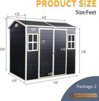 Outdoor Storage Shed with Two-Window and Double-Door, Resin Storage Shed with Lockable Door, Plastic Shed with Floor for Gargen, Patio, Yard, Lawn (Black, 8 x 4 FT)