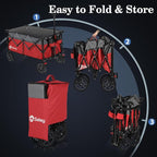 Sekey 220L Collapsible Foldable Wagon with 330lbs Weight Capacity, Heavy Duty Folding Wagon Cart with Big All-Terrain Wheels & Drink Holders (Red&Grey)