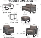 9 Piece Wicker Patio Furniture Set - Outdoor Swivel Rocker Chairs Set with Coffee Table, Rattan Chairs, 3 Seat Sofa & Ottomans, Patio Conversation Sets for Bcakyard Deck - Grey/Grey