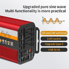 1000W Pure Sine Wave Inverter (2000W Peak), 12V/24V Auto-Detect, 50Hz/60Hz Switchable, LCD Display, Type-C Fast Charging, Silent Design, Overload & Overheat Protection for RV, Home (RED-1000W)