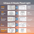 LUTEC 84W 9500LM LED Security Light Motion Sensor Outdoor Lights with Night Light, 4 Head LED Flood Lights 5000K Daylight, IP65 Waterproof, Motion Detected Lights for Outside (White)