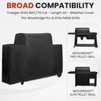 BAC776 Grill Cover for Traeger Woodridge Pro & Elite - 600D Heavy Duty Polyester Cover, BBQ Cover with Special Anti-Fading and UV Protection Propertie, Waterproof Outdoor Replacement (Black)