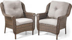 Patio Wicker Chairs Outdoor Furniture Chair - Set of 2 Outside All Weather Lawn Dining Brown Rattan Armchair with High Back&Deep Seating for Deck Porch Balcony Backyard Garden - Beige