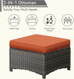 Wicker Patio Furniture Set 8-PCS with A 3-Seat Sofa, 2 Swivel Rocking Chairs, 2 Armchairs, 2 Ottomans and 1 Side Table Patio Conversation Set, Orange