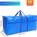 4 Pcs 66 Gallon Large Moving Bags with Zipper and Handles Foldable Storage Duffle Bags Heavy Duty Extra Large Totes for College Dorm Travel Clothes Blankets Bedding Moving (Blue)