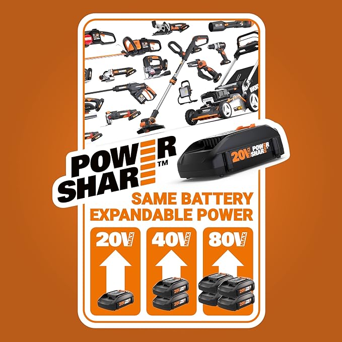 Worx 40V 14" Cordless Chainsaw Power Share with Auto-Tension - WG384 (Batteries & Charger Included)