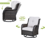 HUMMUH 7pcs Patio Furniture Set Swivel Rocker Patio Chairs,PE Wicker Outdoor Sofa Set of 2 with Coffee Table and Ottomans(Brown,Beige)