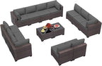 Outdoor Patio Furniture Set, 14 Pieces Outdoor Furniture All Weather Patio Sectional Sofa PE Wicker Modular Conversation Sets with Coffee Table,12 Chairs & Seat Clips(Grey)