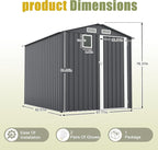 6x8 FT Outdoor Metal Storage Shed with Lockable Door, Steel Garden Utility Shed with Vents and Window, Backyard Patio Tool Shed for Lawn Equipment, Bike, Firewood and Mower Storage, Gray