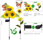 ANGMLN Solar Sunflower Outdoor Garden Lights, 2 Pack Solar Flower with Butterfly Waterproof Garden Decor, Gifts for Mom Grandma, Waterproof Decorative Lights for Pathways Patios and Yards Decorations