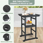 FUNBERRY Outdoor Bar Set with Umbrella Holes, Tall Adirondack Chairs and Table, All Weather HDPE Bar Height Outdoor Table and Chairs Set for Bistro Patio Balcony