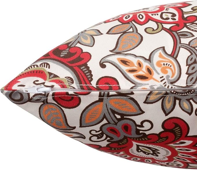 Magpie Fabrics Pack of 2 Outdoor Waterproof Throw Pillow Covers 18 x 18 Inch, Christmas Decorative Cushion Sham Pillowcase Shell for Garden Patio Tent Balcony Couch Sofa(Floral Red Orange)