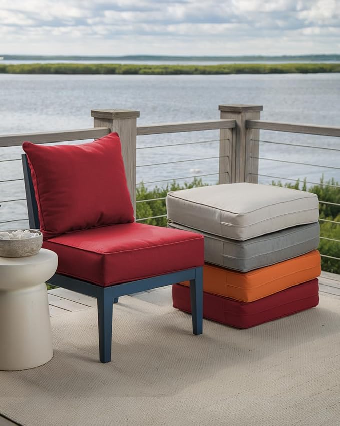Luxury 24x24x6 Inch Patio Chair Cushions Set of 3 - Memory Foam Deep Seat Water-Resistant Patio Cushion for Lawn Dining Rocking Swivel Chairs Loveseat 3-Seater Sectional Sofa - Red