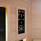 Woodbridge Infrared Sauna Room 2 Person Hemlock Wood Indoor Corner Sauna with 7 Carbon Heaters, Red Light Therapy,Bluetooth Speaker,Intelligent Dual Control System,Tempered Glass,Exterior Brim Light