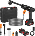 Portable Cordless Pressure Washer, 600 PSI 21V Rechargeable Two Batteries Powered Pressure Washer,6-in-1 Nozzle with Standard Nozzle for Car Floor Wall Fence Cleaning