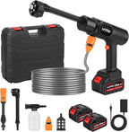 Portable Cordless Pressure Washer, 600 PSI 21V Rechargeable Two Batteries Powered Pressure Washer,6-in-1 Nozzle with Standard Nozzle for Car Floor Wall Fence Cleaning