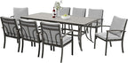HAPPATIO 9-Piece Patio Dining Set - All Aluminum Table and Chairs for 8, Includes Rectangular Table and 8 Chairs with Cushions, Lawn, Garden