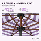 The Wooden 10 Feet Outdoor Umbrella With Terylast Midtown Stripes (Purple/White Stripes) Polyester Fabric - Aluminum Frame Patio Umbrella With Push System For Deck, Garden, Pool - Wooden Pole
