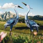 33-35 Inch Blue Heron Garden Statues for Outside, Metal Cranes for Yard Outdoor Decor, Standing Bird Sculptures for Patio, Lawn, and Backyard, Garden Sculptures & Statues, Set of 2