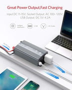 BESTEK 500W Pure Sine Wave Power Inverter DC 12V to 110V AC Car Plug Inverter Adapter Power Converter with 4.2A Dual USB Charging Ports and 2 AC Outlets Car Charger, ETL Listed, Grey