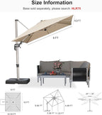 PURPLE LEAF 8' X 10' Left-right Tilting Patio Umbrella Outdoor Swivel Cantilever Umbrella Aluminum Offset Umbrella with Champagne Frame and 360-degree Rotation for Garden Deck Pool, Beige