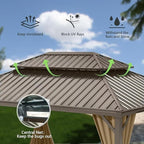 Domi 14'x24' Hardtop Gazebo Canopy,Outdoor Aluminum Gazebo with Galvanized Steel Double Roof,Large Permanent Gazebo Pavilion for Patio Deck Backyard,Curtain and Netting, Dark Brown