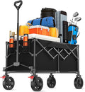 180L Large Capacity Collapsible Wagon Carts with Wheels,Foldable Wagon with 330LBS,Heavy Duty Shopping Cart,Portable Wagons Carts Foldable for Beach,Sports,Garden,Laundry,Outdoor-Black