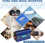 Pure Sine Wave Inverter 1500 Watt 12V to 110V 120V AC Surge Peak 3100W For 2 Seconds Power Inverter Built-in UL Fuse PD36W USB-C Port Compatible with Lithium Battery Starlink For Off-Grid Solar Car RV