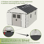 Greesum 10×14 FT Plastic Outdoor Storage Shed with Floor and Lockable Door, Resin Sheds with Windows and Skylights, Weather Resistant Organization for Garden, Lawn, Pool Supplies, Beige